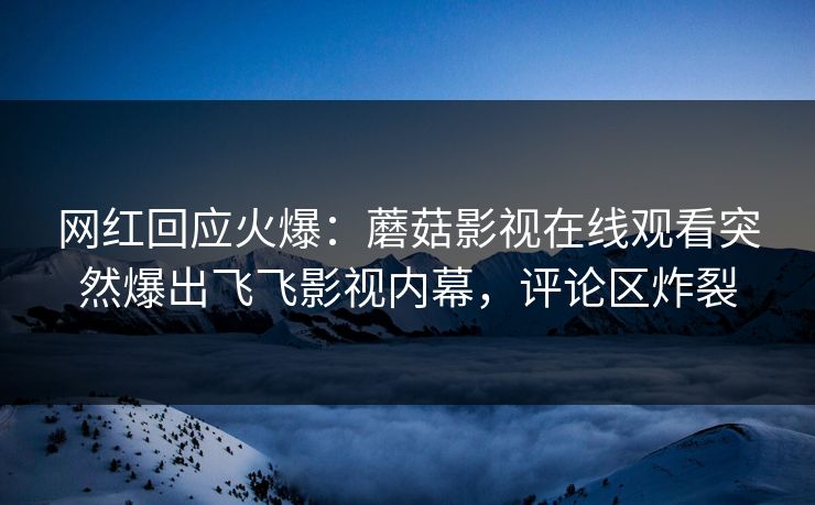 网红回应火爆：蘑菇影视在线观看突然爆出飞飞影视内幕，评论区炸裂
