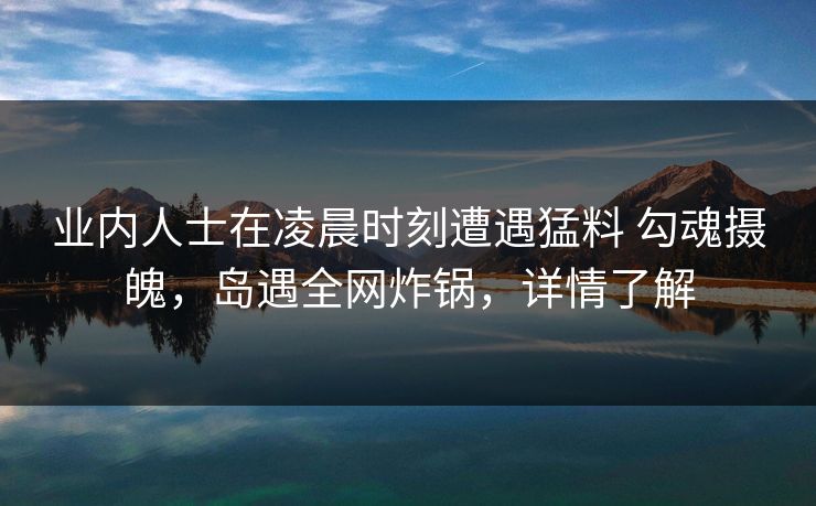 业内人士在凌晨时刻遭遇猛料 勾魂摄魄，岛遇全网炸锅，详情了解